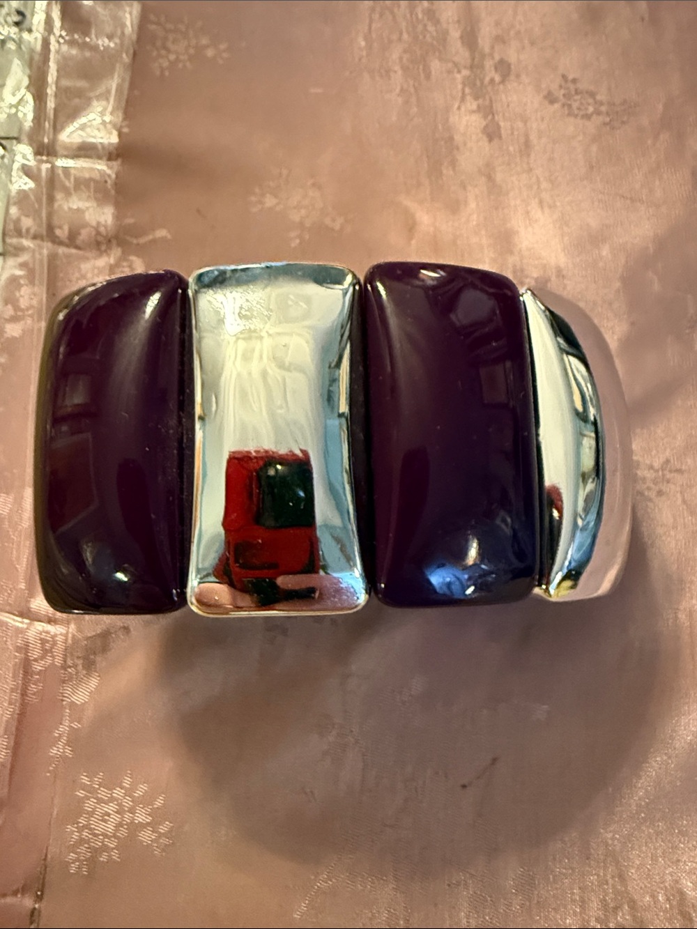 Purple and silver plastic stretch bracelet